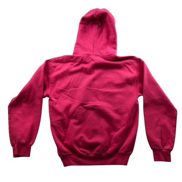 Gildan Womens Hoodie Sweatshirt Small Pullover Graphic Print Pink Drawstring - Picture 2 of 12